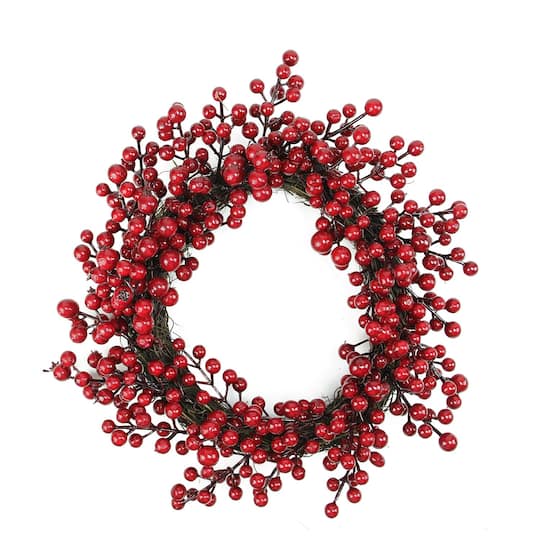 16" Artificial Red Berries Wreath, Unlit